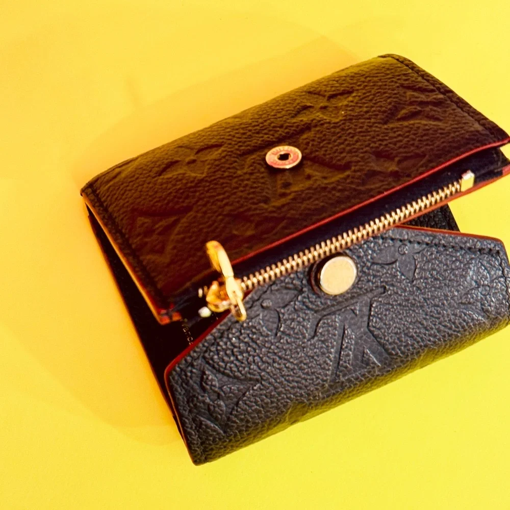 Louis Vuitton Black Embossed Monogram Compact Wallet with Red Trim